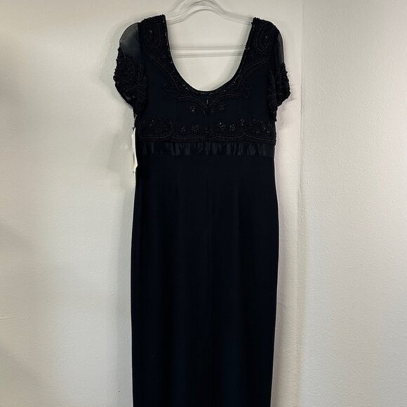 NWT Adrianna Papell Evening Short Sleeve Black Beaded Silk Empire Dress 12 - Picture 8 of 10